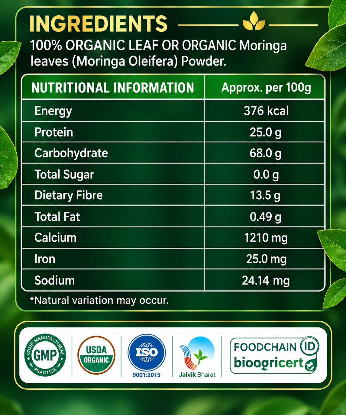 Ayuvora Organic Moringa Powder